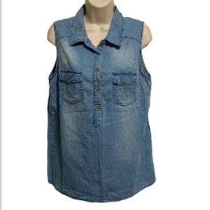 JAPNA Light Blue Soft Chambray Sleeveless Shirt Blouse Womens Large